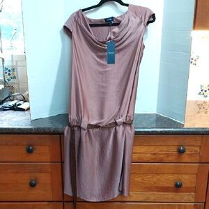 Falconable Elegant Mauve Dress With Brown Tie.